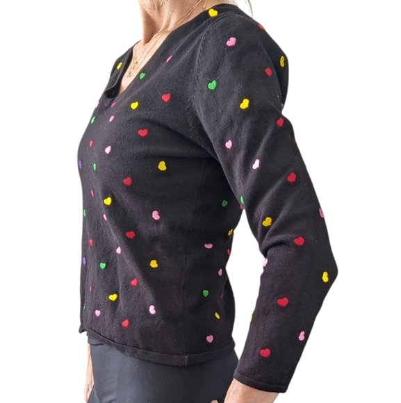 Etoile Women’s Shrunken Crew Neck Multicolor Embroidered Hearts - Picture 3 of 8